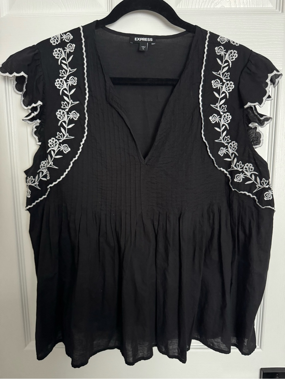 Express Black Top with White Floral Embroidery - Picture 1 of 2